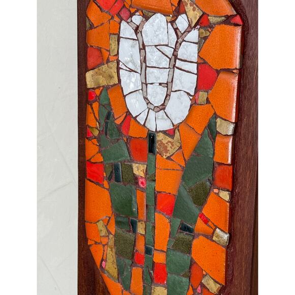 Vintage Mosaic Tile Tulip on Wood Hanging - Picture 2 of 3